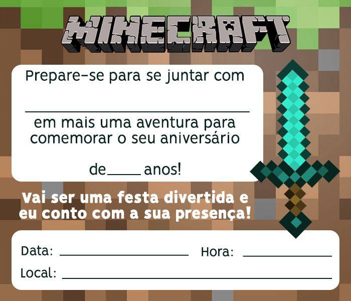 Convite Minecraft Grátis  Convites minecraft, Convite de aniversario  minecraft, Minecraft grátis